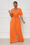 EVE Solid V-Neck Short Sleeve Hollow Jumpsuit GFDY-1245