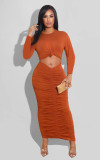EVE Fashion Solid Long Sleeve Ruched Maxi Dress GFDY-1050