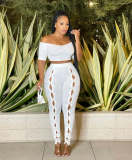 EVE Sexy One Shoulder Button Pants Two Piece Set GFDY-1236