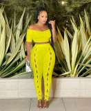 EVE Sexy One Shoulder Button Pants Two Piece Set GFDY-1236