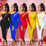 EVE Sexy Patchwork Single Sleeve Split Dress GFDY-1225