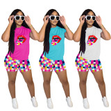 EVE Lip Print T Shirt And Shorts Two Piece Set NYMF-6013