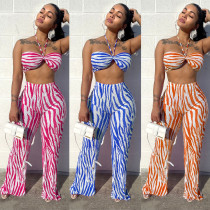 EVE Sexy Print Tube Tops And Straight Pants Two Piece Set ANDF-1533