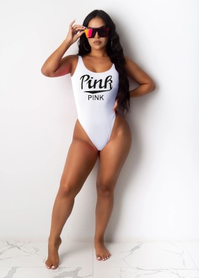 EVE PINK Letter Print Sleeveless Bodysuit OM-1625