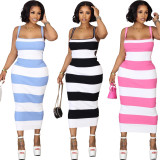 EVE Fashion Stripe Backless Tie Up Long Dress BLX-63005