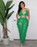 EVE Sexy Knit Tassel Hollow Out Two Piece Pant Sets ZSD-0225
