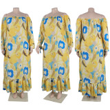 EVE Plus Size One Shoulder Print Maxi Dress NY-10465