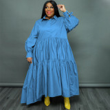 EVE Plus Size Solid Lapel Long Sleeve Shirt Dress SSNF-211282