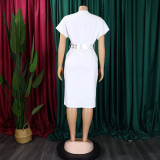 EVE Plus Size Fashion V-neck Sexy Midi Dress With Belt GATE-D366