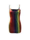 EVE Rainbow Vertical Striped Camisole Dress SHA-86043