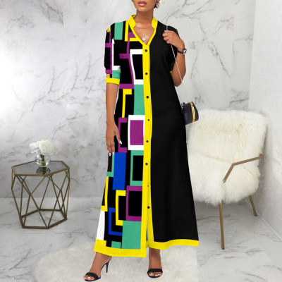 EVE Fashion Color Block Half Sleeve Maxi Dress SMR-11985