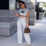 EVE Letter Print Sleeveless Loose Two Piece Pants Set CXLF-8132
