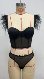 EVE Sexy Feather Sling Bra Mesh Lingerie Set GAXL-2010