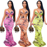 EVE Sexy Print Sling Backless Maxi Dress YS-S862