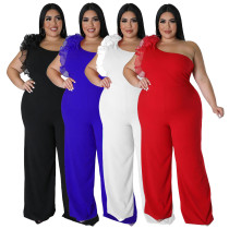 EVE Plus Size Mesh Patchwork Single Shoulder Jumpsuit NNWF-7824