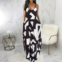 EVE Plus Size Sexy Print Sleeveless Loose Sling Maxi Dress SMR-11429