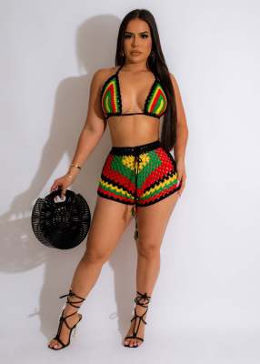 EVE Sexy Color Block Bra And Shorts Beach Two Piece Set OSM-4396