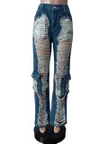 EVE Casual Holes Straight Jeans MEM-88493