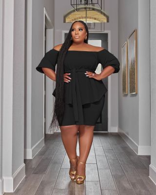 EVE Plus Size Solid Color Half Sleeve Tie Up Two Piece Set WAF-77585