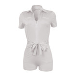 EVE Solid Color Short Sleeve Romper(With Waist Belt) YIY-5364