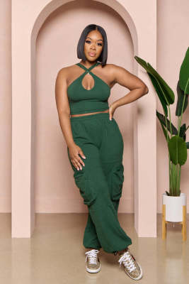 EVE Solid Sleeveless Vest And Pants Two Piece Set GDNY-2223