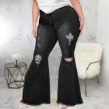 EVE Plus Size Fashion Hole Flare Jeans HSF-2682