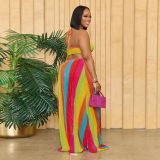 EVE Plus Size Colorful Print Halter Tie Up Maxi Dress NY-2740