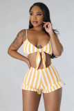 EVE Sexy Stripe Ribber Two Piece Shorts Set YD-8749