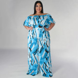 Plus Size Print One Shoulder Backless Loose Jumpsuit NNWF-7863