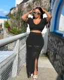 EVE Sexy Knits Solid Tassel Slit Two Piece Skirts Set JPF-1086
