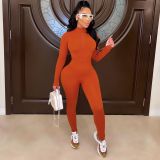EVE Solid Color Zipper Long Sleeve Tight Jumpsuit CHY-1353