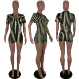 EVE Stripe Deep V Neck Tight Romper LUO-3050