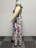 EVE Plus Size Slash Shoulder Slit Print Dress NY-10508
