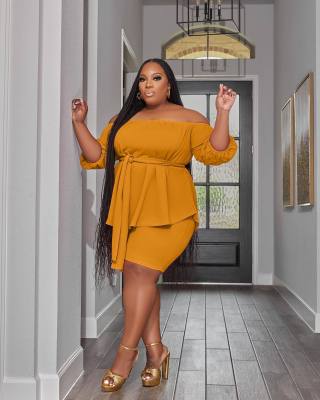 EVE Plus Size One Shoulder Bandage Two Piece Set MIL-L487