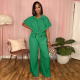 EVE Solid Color Short Sleeve Shirts And Pants 2 Piece Set MIL-L486