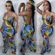 EVE Sleeveless Sling Painted Print Backless jumpsuit(With Headscarf) LSL-6516