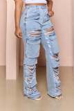 EVE Casual Loose High Waist Holes Jeans LX-5536
