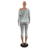 EVE Plus Size Fashion Print Slash Shoulder Two Piece Pants Set HGL-2043