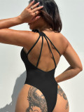 EVE Solid Color Sexy Single Shoulder One Piece Swimsuit CASF-6590