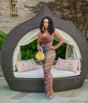 EVE Sleeveless Colorful Print Slit Maxi Dress BGN-297