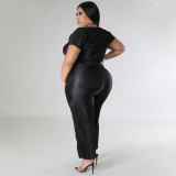 EVE Plus Size Solid Color Tie Up And Wide Leg Pants Two Piece Set NNWF-7888