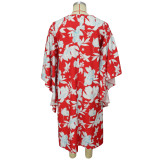 EVE Plus Size Print Slit Irregular Dress NNWF-7853