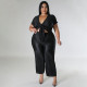 EVE Plus Size Solid Color Tie Up And Wide Leg Pants Two Piece Set NNWF-7888