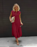EVE Plus Size Solid Sleeveless Button Loose Jumpsuit WAF-77595