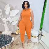 EVE Plus Size Solid Color Sleeveless Two Piece Pants Set QSF-51079