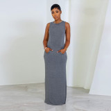 EVE Sleeveless Solid Color Maxi Dress MIL-L484