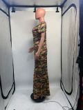 EVE Plus Size Camouflage Print Fishtail Maxi Dress GDNY-2227