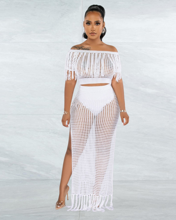 EVE One Shoulder Woolen Knit Slit Skirt Beach Suit ME-8382