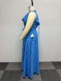 EVE Plus Size Polka Dot Print Tie Up Big Swing Maxi Dress NY-10516