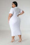 EVE Plus Size Solid Color Short Sleeve Midi Dress OSM2-5502